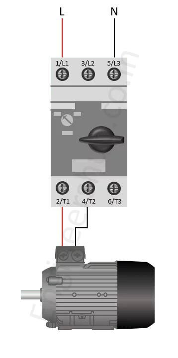 Single phase motor connection to 3 phase mpcb