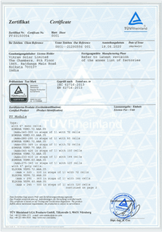 Solar Panel IEC 62716 Certificate