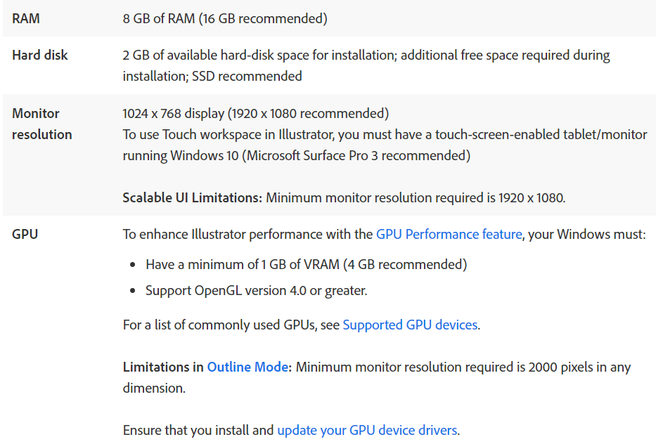 Adobe Illustrator system Requirement