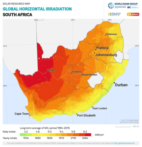 South Africa GHI Solar resource map